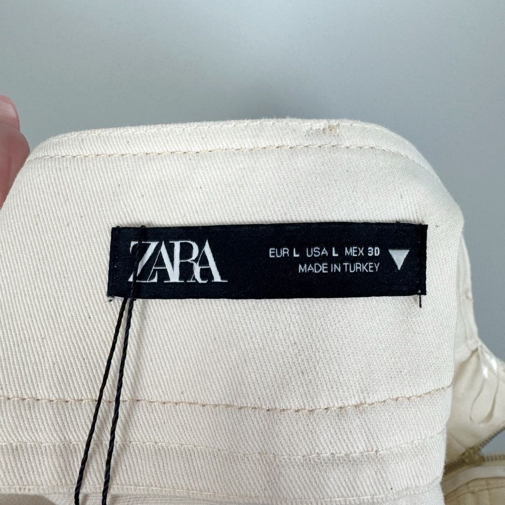 ZARA | NEW Cream & White Wrap Look Skirt Zip Slit Women’s Size Large - Picture 5 of 7